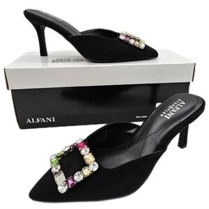 Alfani Womens Selinah Mules Kitten Mid Heel Microsuede Embellished Black 6M